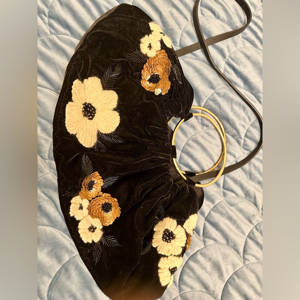 Floral Embroidered Black Velvet Bag - Anthropologie
